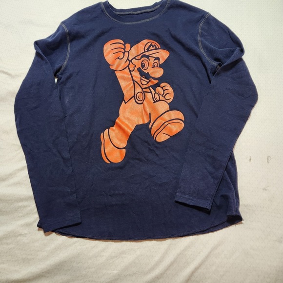 Super Mario Bros Other - Super Mario Long Sleeve Thermal Graphic Shirt Size Large Dark Navy Blue